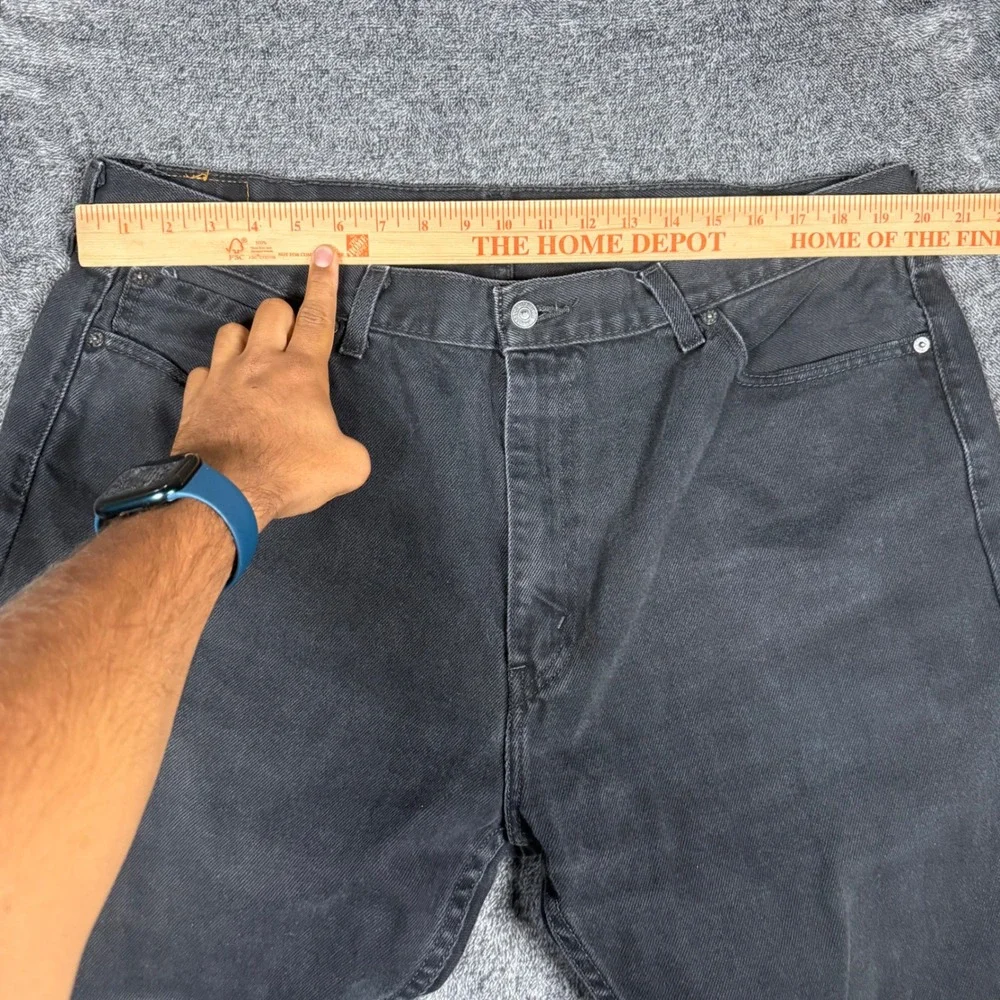 Levis 505 Regular Fit Straight Leg Black Denim Jeans Mens 42x32 100% Cotton
